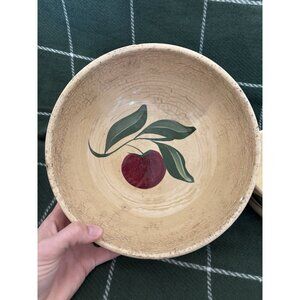 Watt Oven Ware Pottery Large Bowl 9.5” Apple Design Green Striped